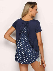 Shiny Polka Dot Ruffled Round Neck Top - Chic Yana's Fashion