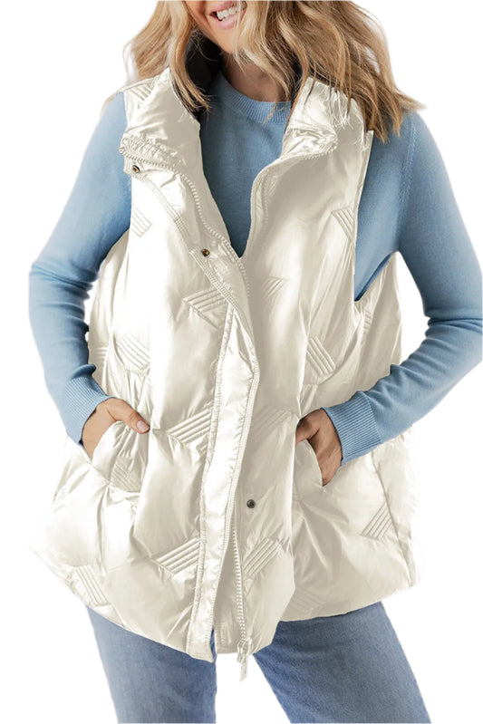 Pocketed Textured Zip Up Vest Coat - Chic Yana’s Fashion
