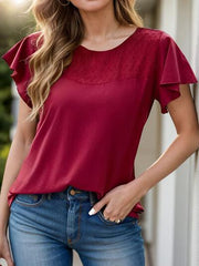 Full Size Ruffled Round Neck Short Sleeve Blouse - Chic Yana's Fashion