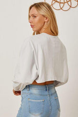 Round Neck Dropped Shoulder Cropped Sweatshirt - Chic Yana's Fashion