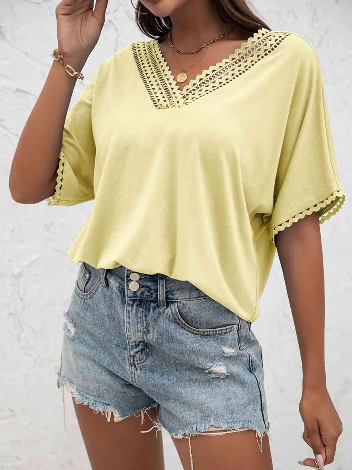 Ivy Lane V Neck Short Sleeve Blouse - Chic Yana's Fashion