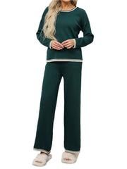 Contrast Trim Round Neck Top and Pants Sweater Set - Shop Now at Chic Yana's Fashion