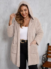 Plus Size Open Front Long Sleeve Hooded Fuzzy Jacket - Chic Yana's Fashion