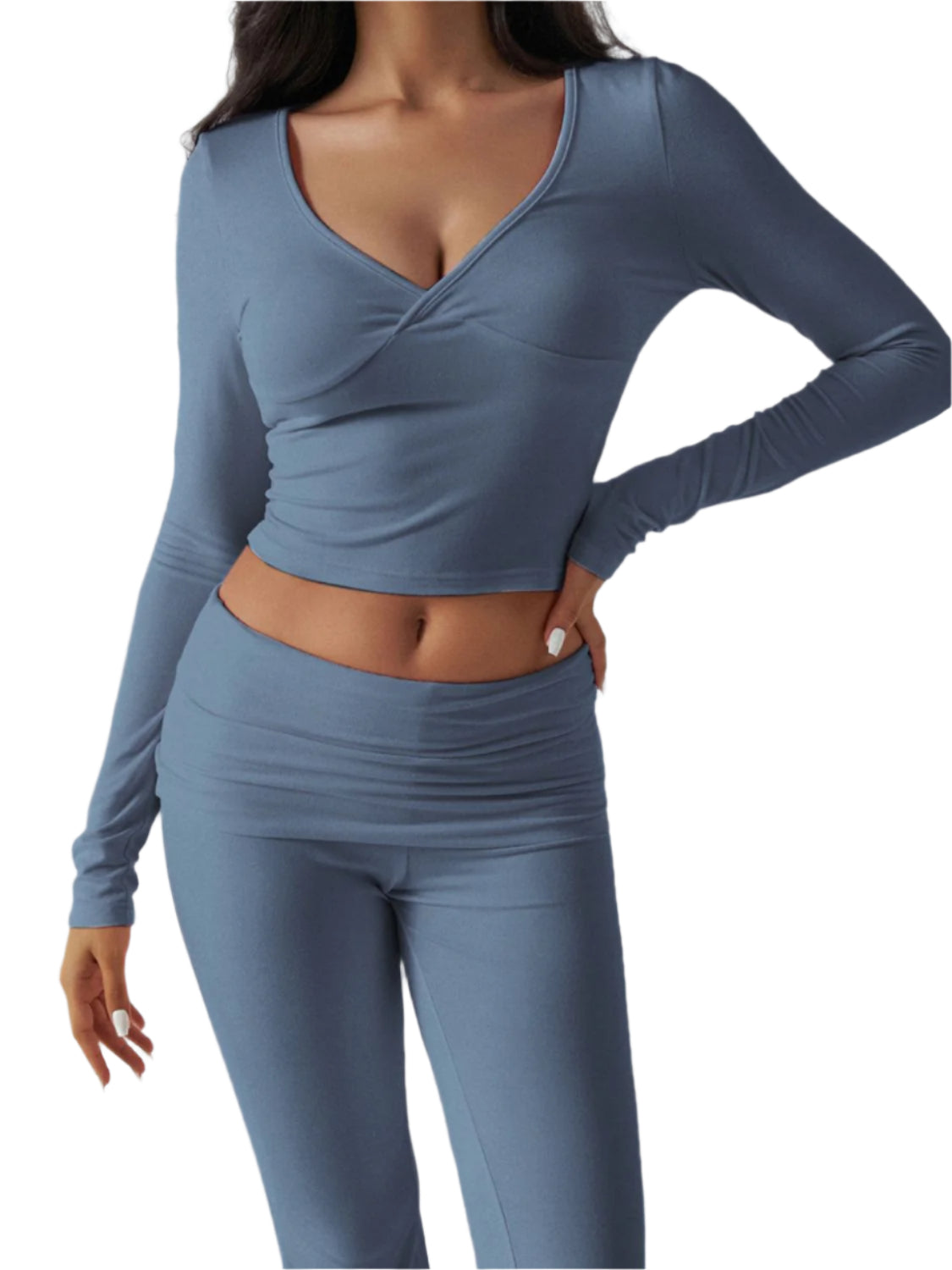 Devine Ruched Long Sleeve Top and Pants Set - Shop Now at Chic Yana's Fashion