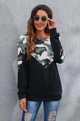 Camouflage Round Neck Long Sleeve Sweatshirt - Chic Yana's Fashion