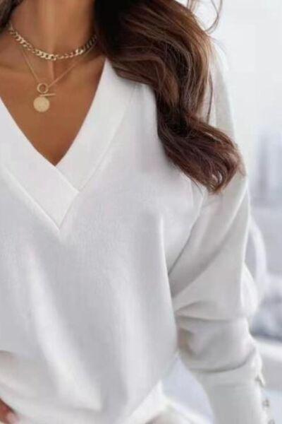 V Neck Long Sleeve Sweatshirt - Chic Yana's Fashion