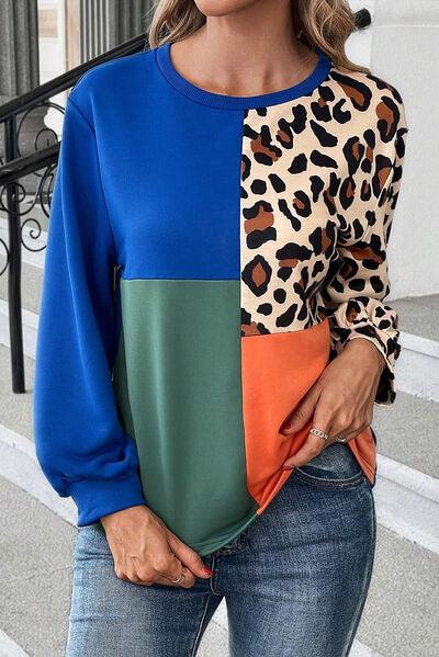 Color Block Round Neck Long Sleeve Sweatshirt 1 - Chic Yana's Fashion