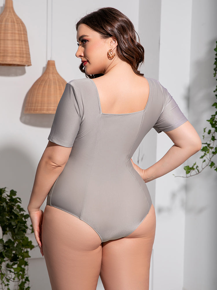 Plus Size Scoop Neck Short Sleeve One Piece Swimsuit - Stylish and Trendy Women's Fashion from Chic Yana's Fashion