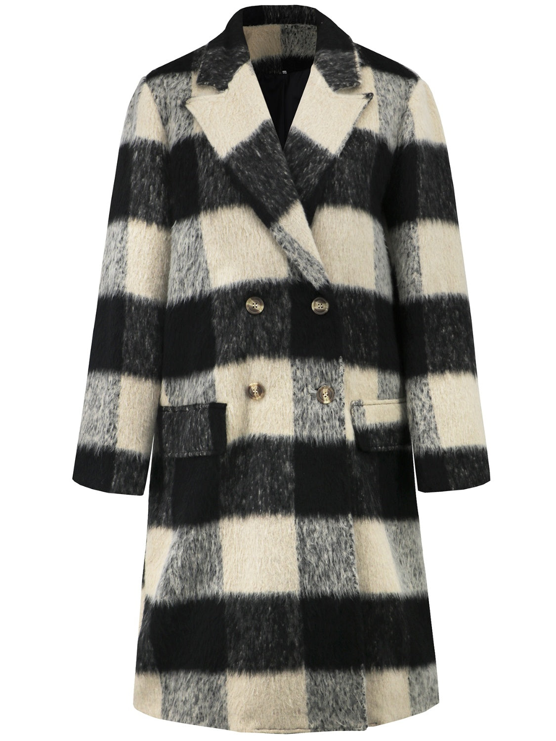 Plaid Double-Breasted Long Sleeve Coat - Chic Yana’s Fashion