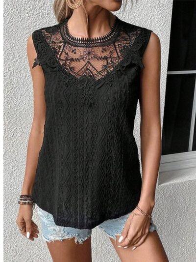 Lace Eyelet Sleeveless Top - Chic Yana's Fashion