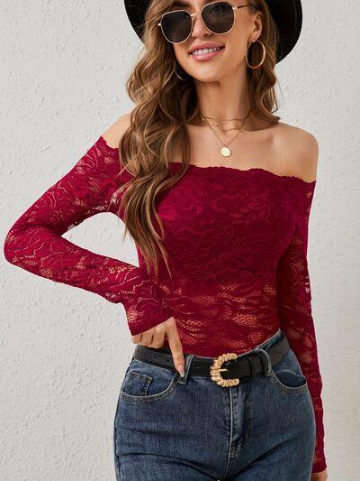 Off Shoulder Long Sleeve Lace Top - Chic Yana's Fashion