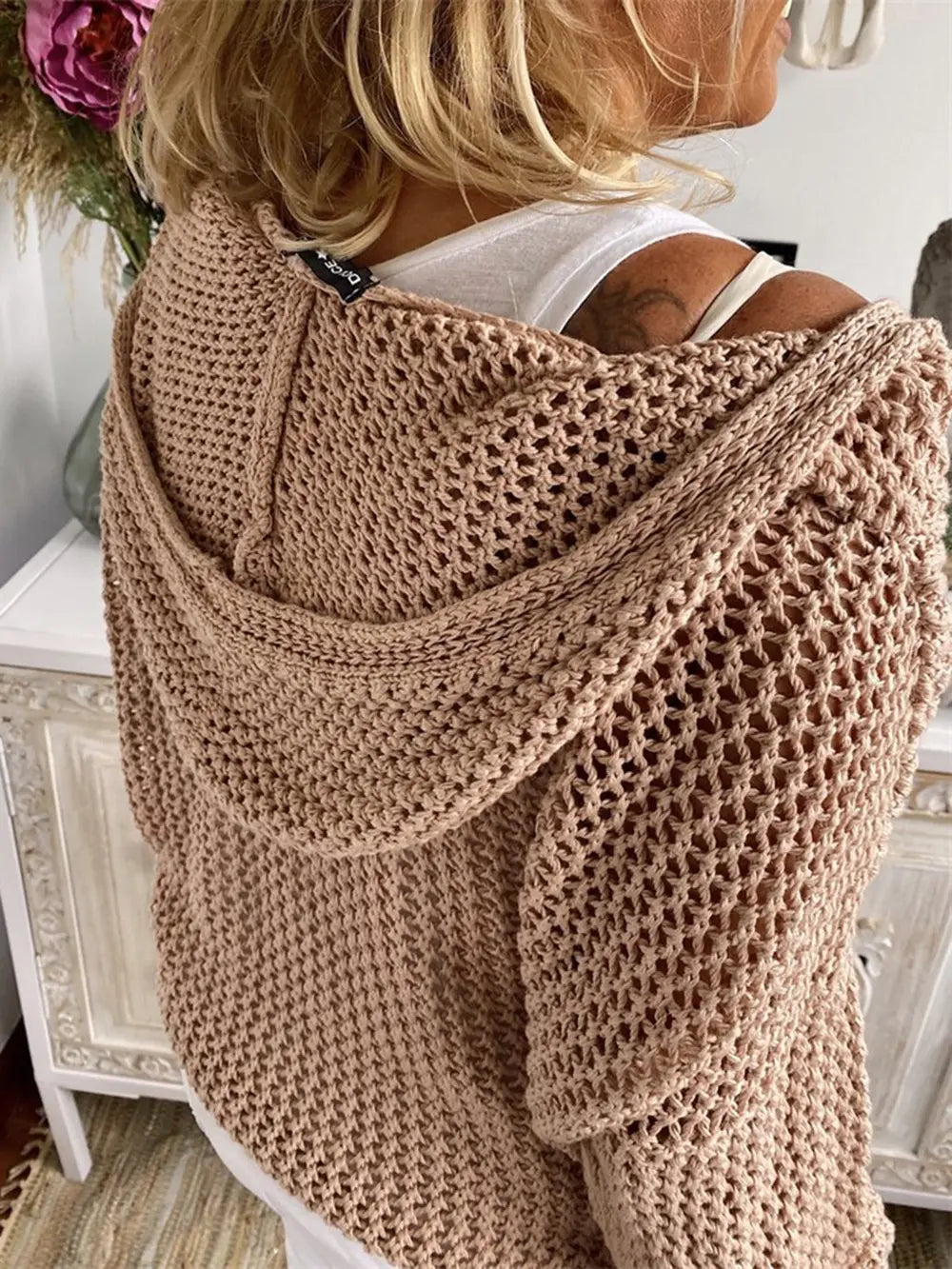 Openwork Hooded Long Sleeve Sweater – stylish women's fashion from Chic Yana's Fashion