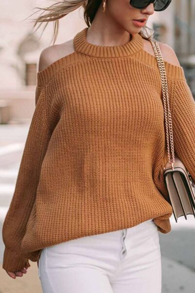 Cutout Back Cold Shoulder Long Sleeve Sweater - Chic Yana's Fashion