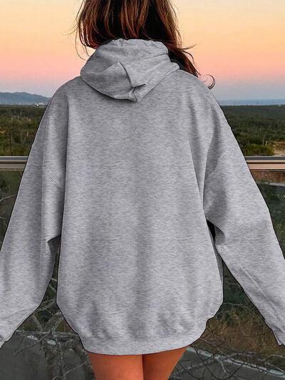 Drawstring Dropped Shoulder Hoodie - Chic Yana's Fashion