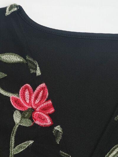 Perfee Embroidered V Neck Floral Bodysuit - Chic Yana's Fashion