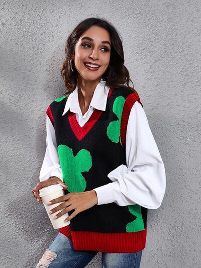 Four Leaf Clover V Neck Sweater Vest - Chic Yana's Fashion