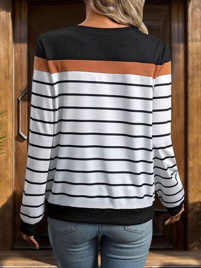 Perfee Striped Round Neck Long Sleeve Sweatshirt 1 - Chic Yana's Fashion