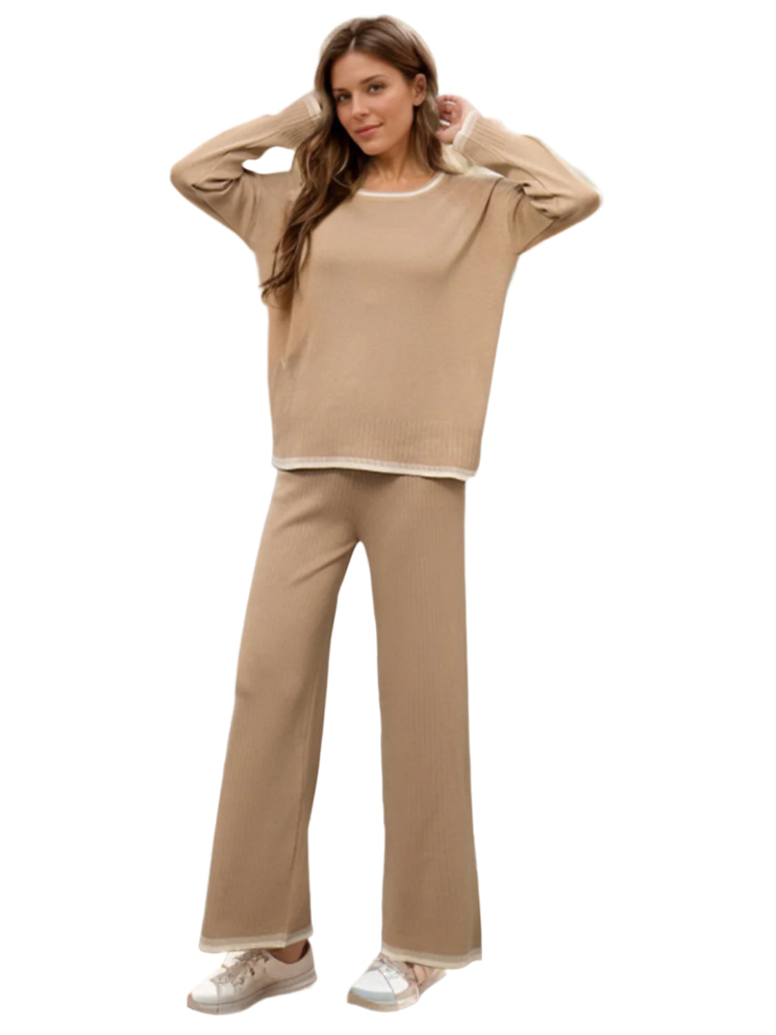 Contrast Trim Round Neck Top and Pants Sweater Set - Shop Now at Chic Yana's Fashion