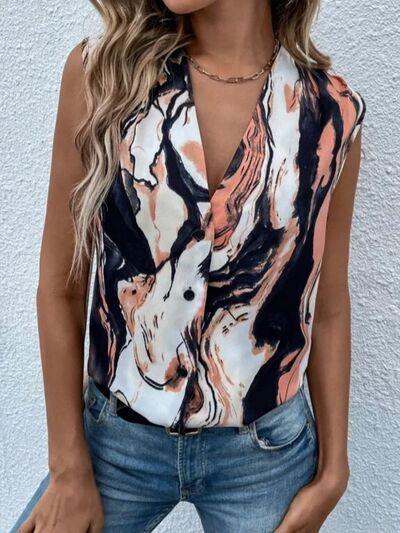 Full Size Printed Button Up Tank - Chic Yana's Fashion