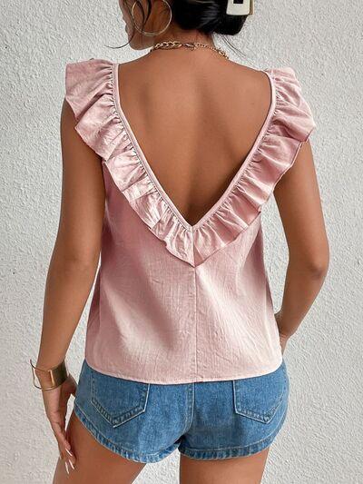 Backless Ruffled Scoop Neck Tank - Chic Yana's Fashion