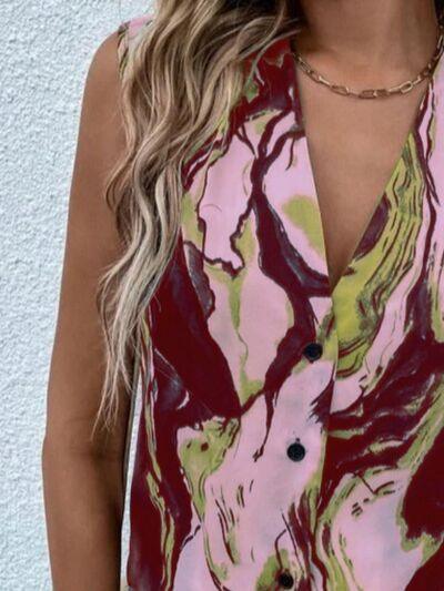 Full Size Printed Button Up Tank - Chic Yana's Fashion