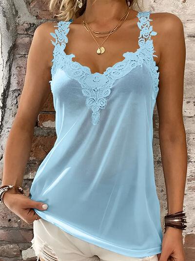 Full Size Lace Detail V Neck Tank - Chic Yana's Fashion