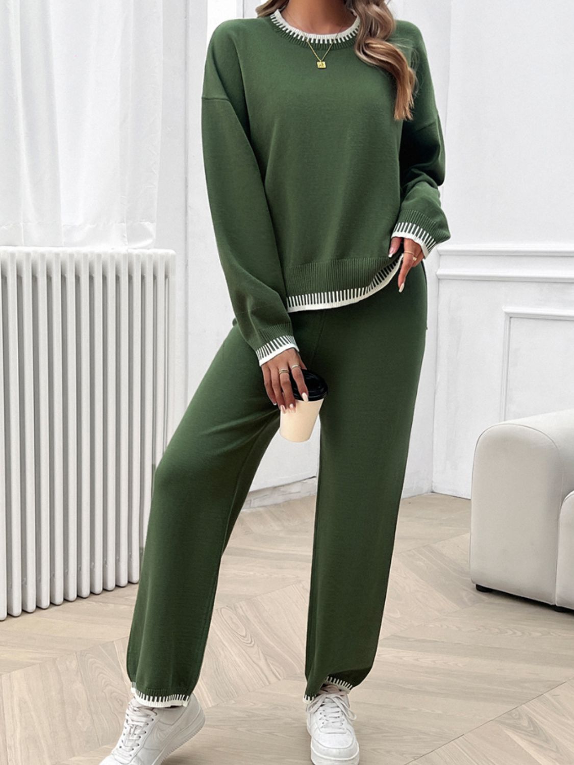 Devine Round Neck Dropped Shoulder Top and Pants Sweater Set – Chic Yana’s Fashion