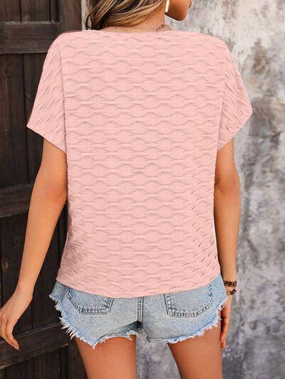 Round Neck Short Sleeve Blouse - Chic Yana's Fashion