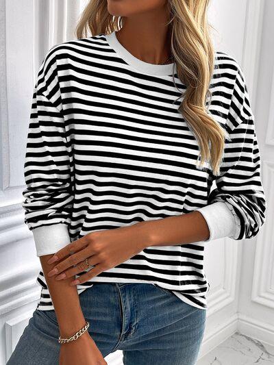 Ivy Lane Striped Round Neck Long Sleeve Sweatshirt - Chic Yana's Fashion