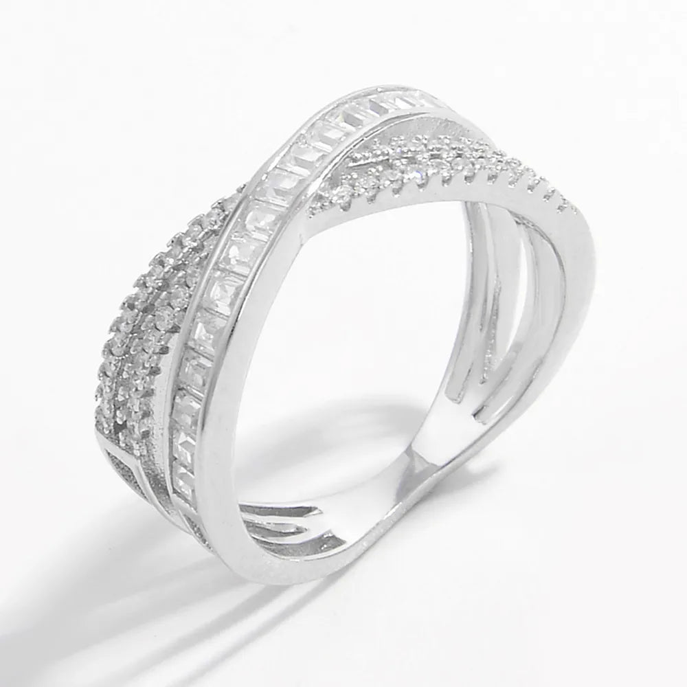X Shape Inlaid Zircon 925 Sterling Silver Ring - Fashion Jewelry by Chic Yana's Fashion