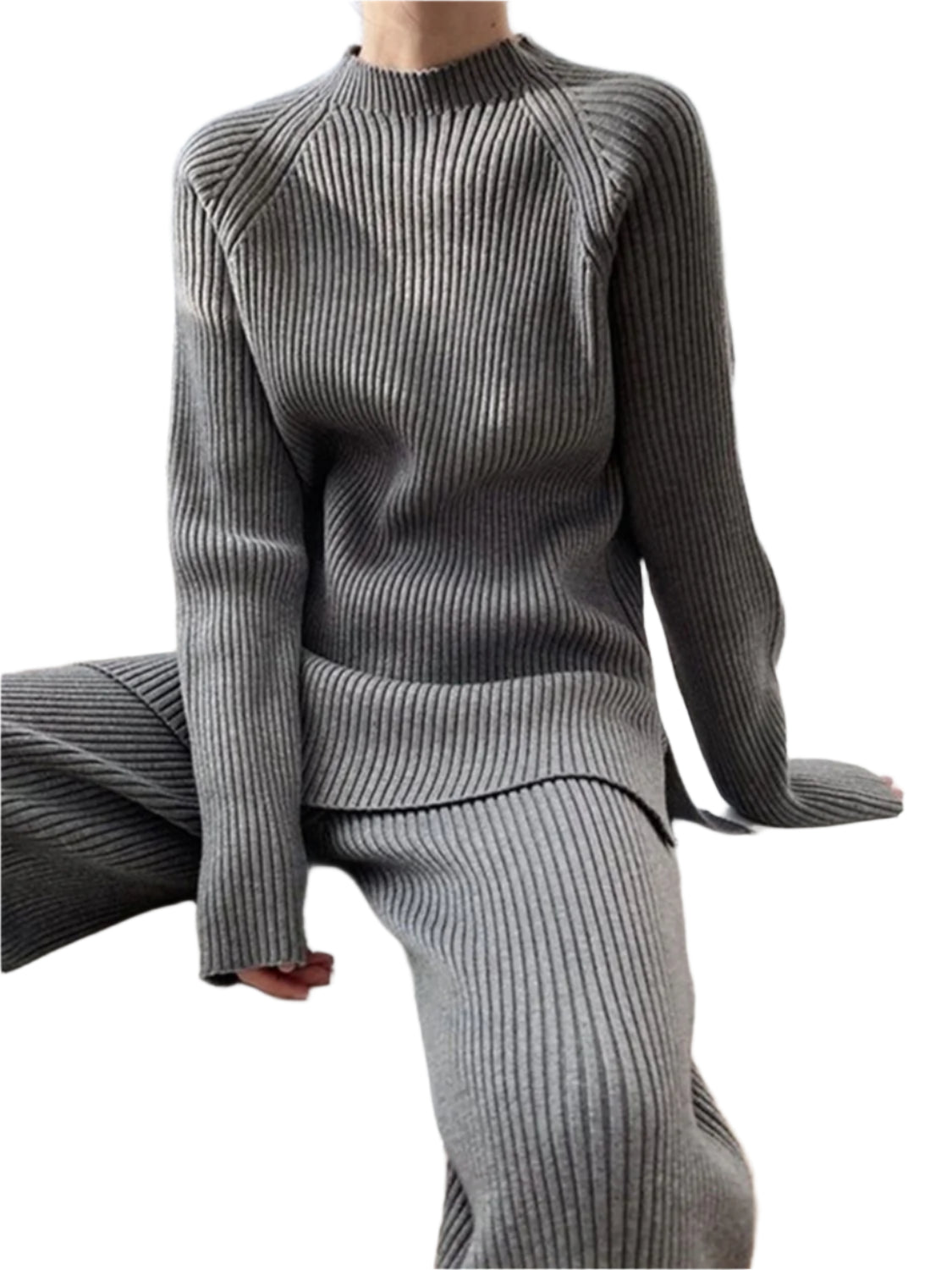 Mock Neck Raglan Sleeve Top and Pants Sweater Set - Shop Now at Chic Yana's Fashion