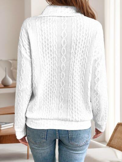 Oblique Zipper Collared Neck Long Sleeve Sweatshirt - Chic Yana's Fashion