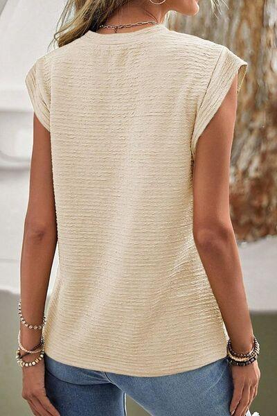 Round Neck Cap Sleeve Blouse - Chic Yana's Fashion