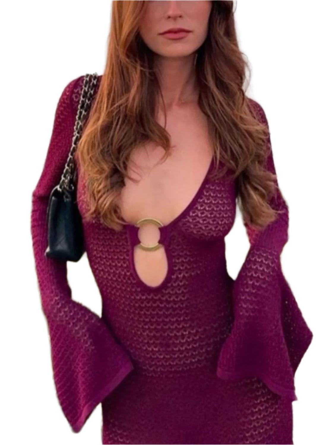 Slit Plunge Flare Sleeve Cover Up Dress 1 - Stylish and Trendy Women's Fashion from Chic Yana's Fashion