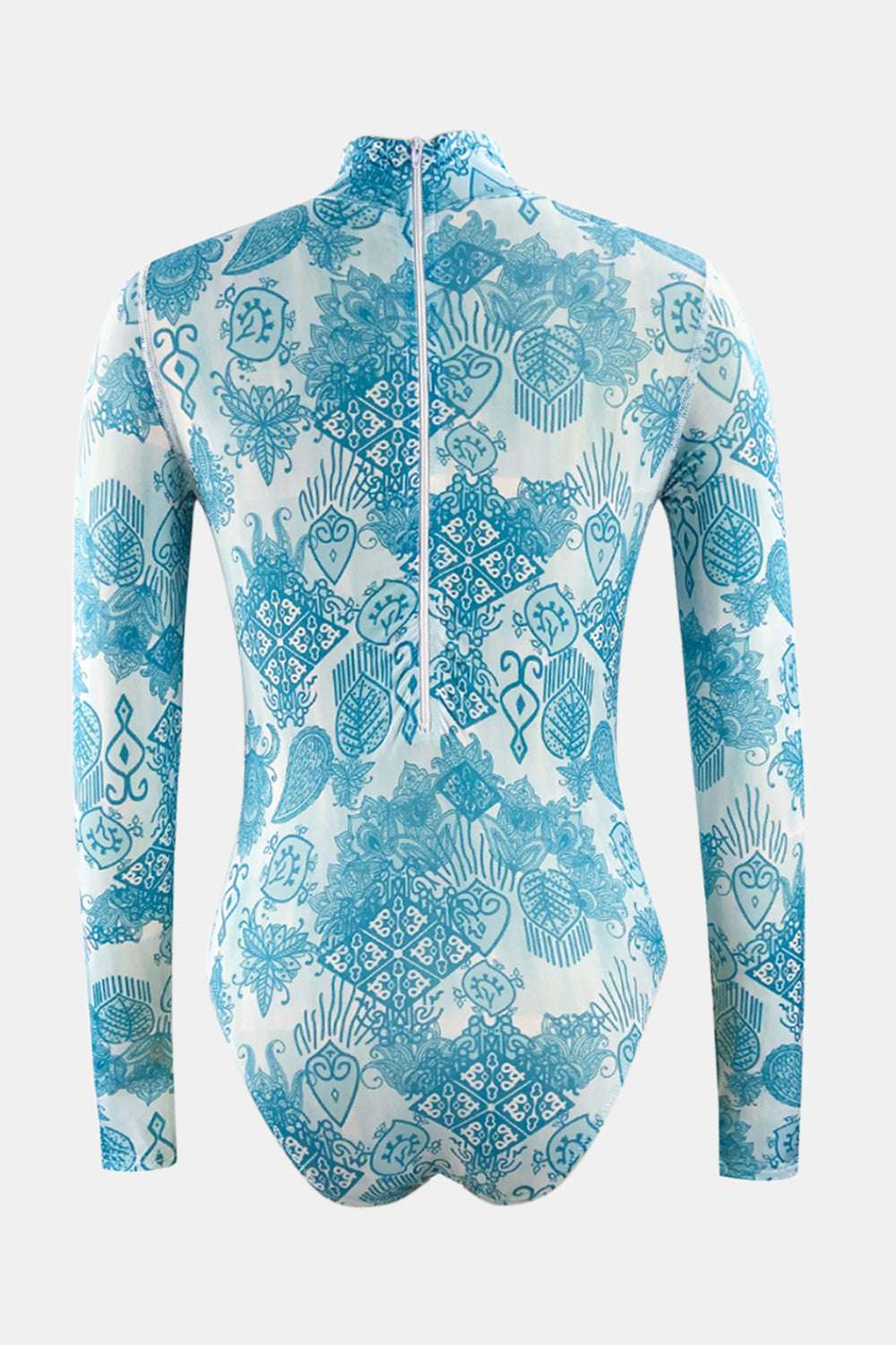 Printed Mock Neck Long Sleeve One Piece Swimwear - Stylish and Trendy Women's Fashion from Chic Yana's Fashion