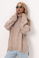 Basic Bae Side Slit Turtleneck Long Sleeve Sweater - High-Quality Fashion | Chic Yana