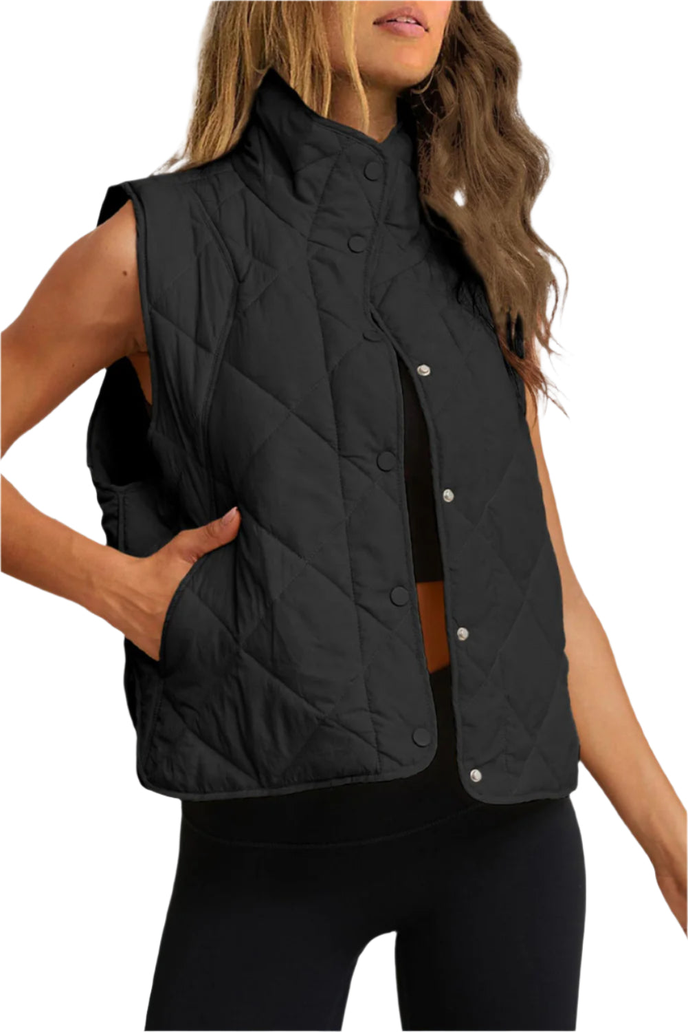 Snap Down Texture Vest Coat with Pockets - Chic Yana’s Fashion