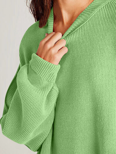 Double Take Side Slit Round Neck Long Sleeve Sweater - Chic Yana's Fashion