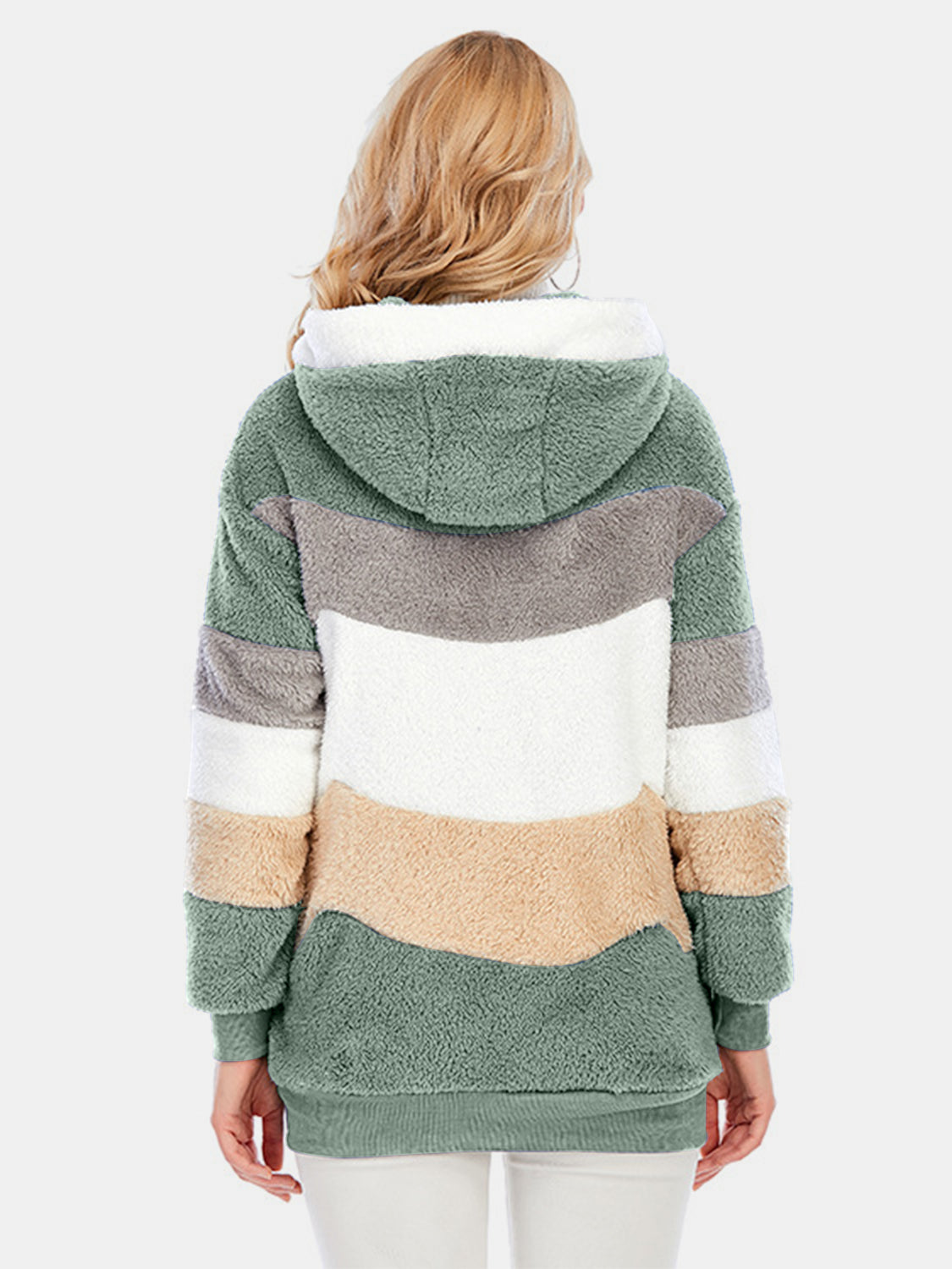 Full Size Drawstring Color Block Zip Up Hooded Outerwear - Chic Yana’s Fashion