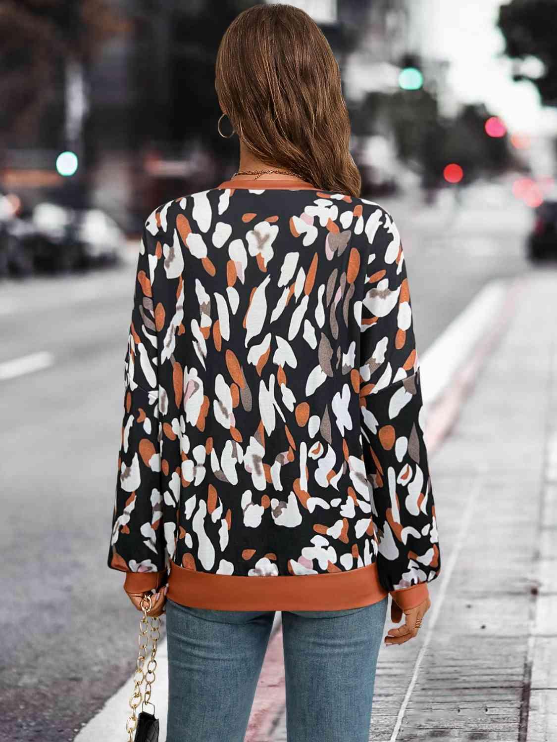 Leopard Round Neck Drop Shoulder Sweatshirt - Chic Yana's Fashion