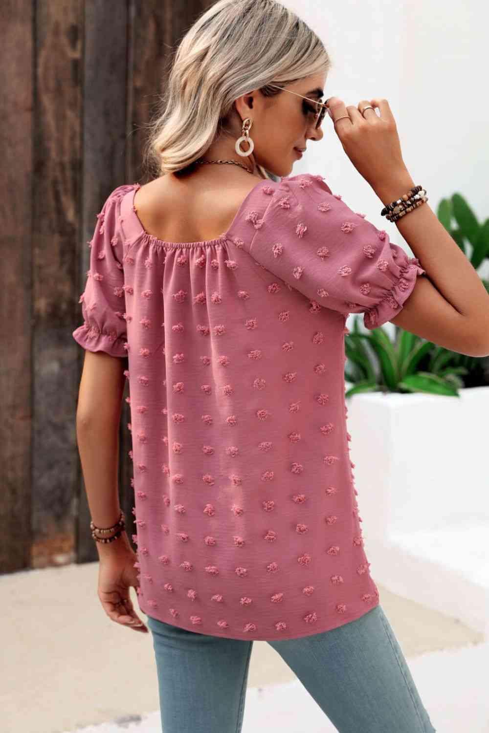 Mandy Swiss Dot Puff Sleeve Square Neck Blouse - Chic Yana's Fashion