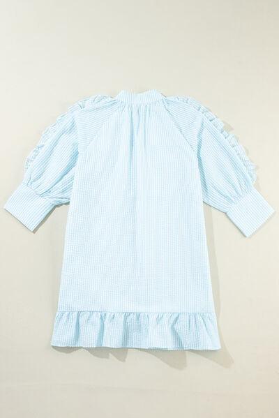 Ruffled Striped Notched Mini Dress - Chic Yana's Fashion