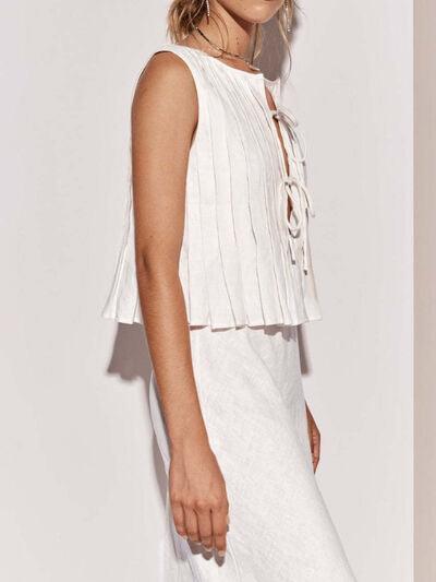 Lovelet Pleated Tied Round Neck Vest - Chic Yana's Fashion