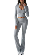 Devine Ruched Long Sleeve Top and Pants Set - Shop Now at Chic Yana's Fashion