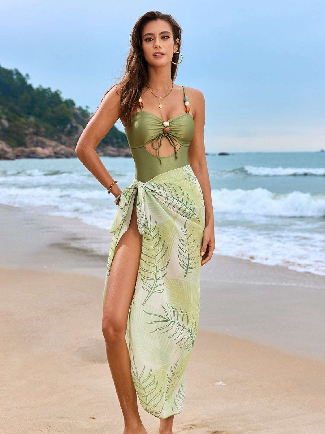 Cutout Sweetheart Neck One Piece Swimwear And Cover Up Swim Set - Stylish and Trendy Women's Fashion from Chic Yana's Fashion