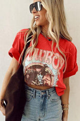 Cowboy Round Neck Short Sleeve T Shirt - Chic Yana's Fashion