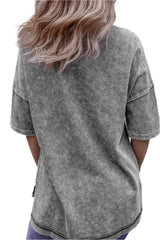 Mineral Wash Drop Shoulder Round Neck T-Shirt - High-Quality Fashion | Chic Yana