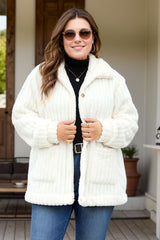 Plus Size Collared Neck Button Down Fuzzy Outerwear - Chic Yana's Fashion