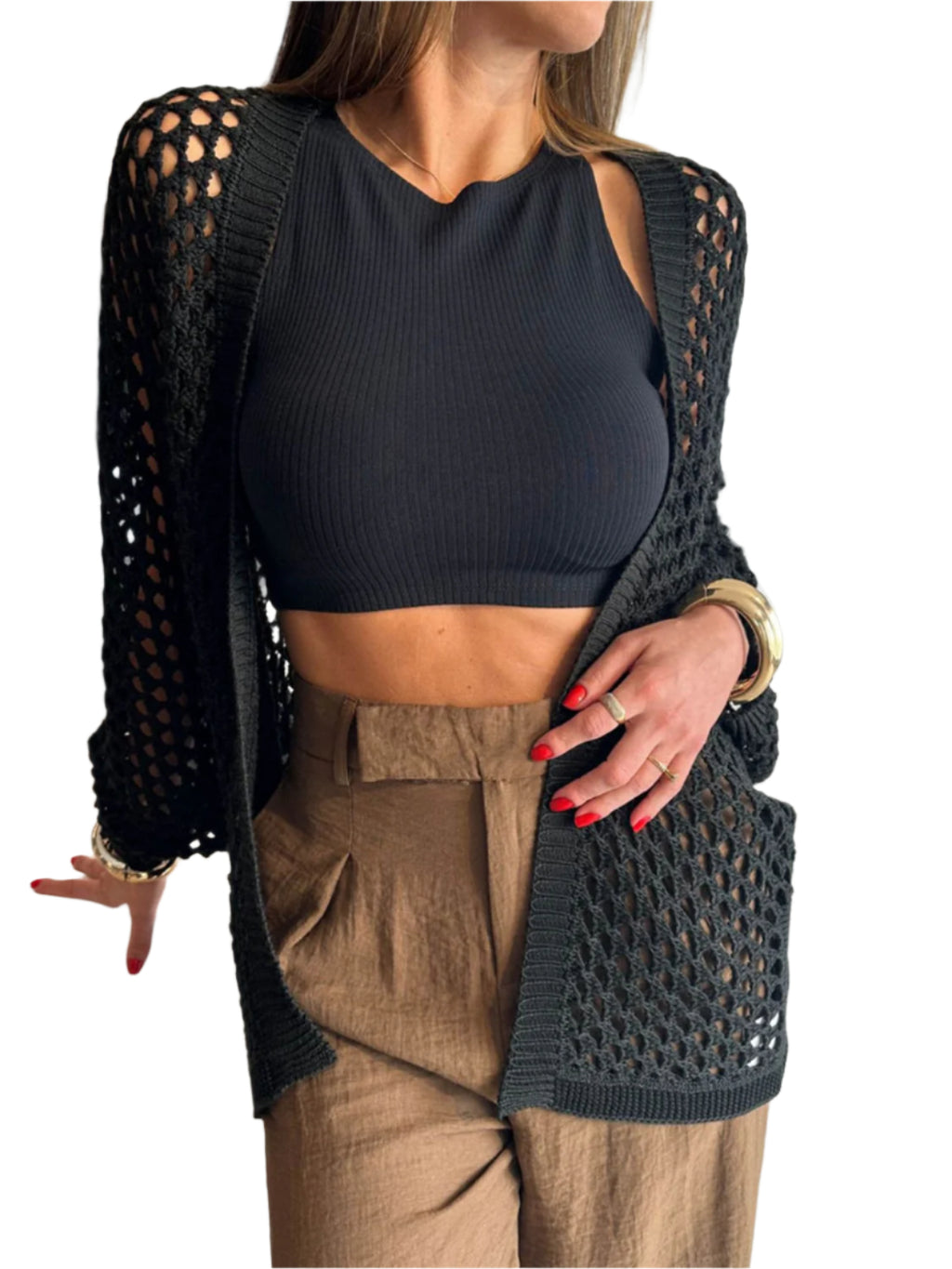 Hollow Out Open Front Cover-Up - Stylish and Trendy Women's Fashion from Chic Yana's Fashion