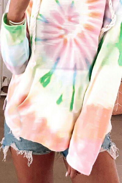 Drawstring Tie Dye Long Sleeve Hoodie - Chic Yana's Fashion